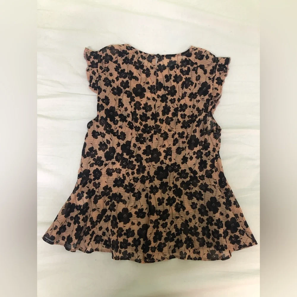 Cap-flutter sleeve black poppy and dusty pink light Portmans top - Picture 5 of 9